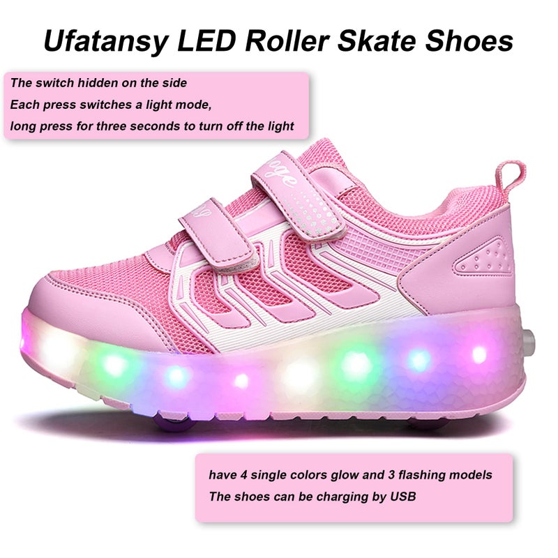 Ufatansy أحذية رولر يوفتانسي قابلة للشحن عبر USB مع أضواء LED ملونة للأولاد والبنات (11.5 M US = CN28، وردي مزدوج) - Image 4